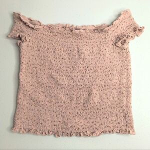 American Eagle Pink Floral Smocked Off Shoulder Crop Top Size Medi…